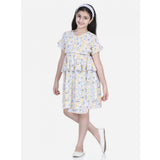 Girl's Rayon Floral Printed Short Sleeve V-Neck Dress (Multicolor)