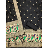 Generic Women's Banarasi Silk Printed Unstitched Salwar Suit Material With Dupatta (Black, 3Mtrs)