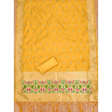 Generic Women's Banarasi Silk Printed Unstitched Salwar Suit Material With Dupatta (Yellow, 3Mtrs)