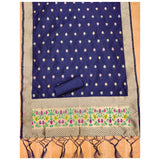 Generic Women's Banarasi Silk Printed Unstitched Salwar Suit Material With Dupatta (Navy Blue, 3Mtrs)
