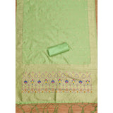 Generic Women's Banarasi Silk Printed Unstitched Salwar Suit Material With Dupatta (Pista, 3Mtrs)