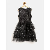 Girl's Net Embellished Sleeveless V-Neck Dress (Black)