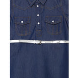Girl's Denim Solid Short Sleeve Shirt collar Dress (Blue)