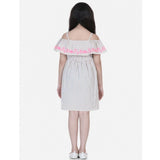 Girl's Cotton Printed Sleeveless Shoulder Straps Dress (Beige-Pink)