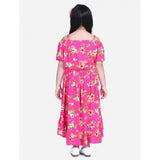 Girl's Rayon Solid Short Sleeve Shoulder Straps Dress (Pink)