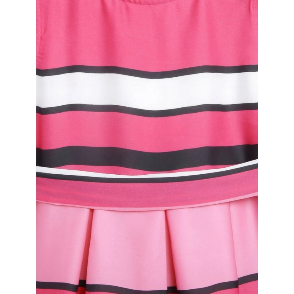 Girl's Satin Striped Sleeveless Round Neck Dress (Pink)