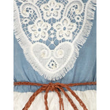 Girl's Denim Embroidery Short Sleeve Round Neck Dress (White)