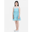 Girl's Polyester Dobby Floral Printed Sleeveless Round Neck Dress (Blue)