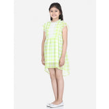 Girl's Polyester Chiffon Solid Short Sleeve Round Neck Dress (Lime Green)