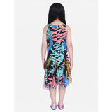 Girl's Polyester Crepe Floral Printed Sleeveless Round Neck Dress (Multicolor)