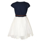 Girl's Denim Embroidery Short Sleeve Round Neck Dress (White)