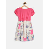 Girl's Cotton Printed Short Sleeve Round Neck Dress (Pink-White)