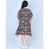 Girl's Polyester Moss Printed Kaftan Sleeve Round Neck Dress (Multicolor)