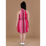 Girl's Polyester Crepe Printed Sleeveless Round Neck Dress (Pink)