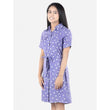 Girl's Polyester Printed Short Sleeve Shirt collar Dress (Lavender)