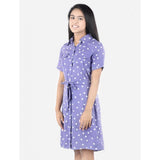 Girl's Polyester Printed Short Sleeve Shirt collar Dress (Lavender)
