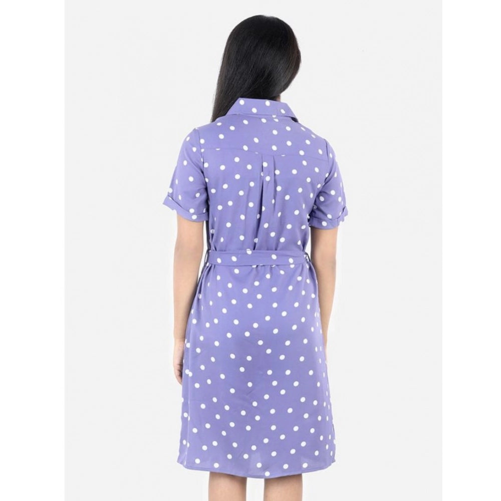 Girl's Polyester Printed Short Sleeve Shirt collar Dress (Lavender)