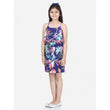 Girl's Rayon Printed Sleeveless Round Neck Dress (Blue)