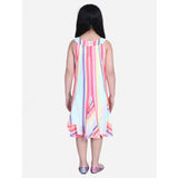 Girl's Polyester Crepe Striped Sleeveless Round Neck Dress (Multicolor)