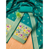 Women's Banarasi Silk Printed Unstitched Salwar Suit Material With Dupatta (Rama, 3Mtrs)