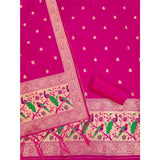 Generic Women's Banarasi Silk Printed Unstitched Salwar Suit Material With Dupatta (Pink, 3Mtrs)