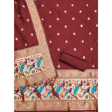 Generic Women's Banarasi Silk Printed Unstitched Salwar Suit Material With Dupatta (Maroon, 3Mtrs)