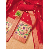 Women's Banarasi Silk Printed Unstitched Salwar Suit Material With Dupatta (Red, 3Mtrs)