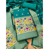 Women's Banarasi Silk Printed Unstitched Salwar Suit Material With Dupatta (Rama, 3Mtrs)