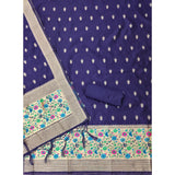 Women's Banarasi Silk Printed Unstitched Salwar Suit Material With Dupatta (Navy Blue, 3Mtrs)