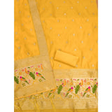 Generic Women's Banarasi Silk Printed Unstitched Salwar Suit Material With Dupatta (Yellow, 3Mtrs)