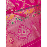 Women's Banarasi Silk Printed Unstitched Salwar Suit Material With Dupatta (Pink, 3Mtrs)