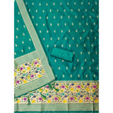 Women's Banarasi Silk Printed Unstitched Salwar Suit Material With Dupatta (Rama, 3Mtrs)