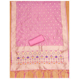 Generic Women's Banarasi Silk Printed Unstitched Salwar Suit Material With Dupatta (Light Pink, 3Mtrs)