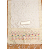 Generic Women's Banarasi Silk Printed Unstitched Salwar Suit Material With Dupatta (White, 3Mtrs)