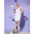 Women's Polyester Lycra Embellished Square Neck Sleeveless Dress (Silver)
