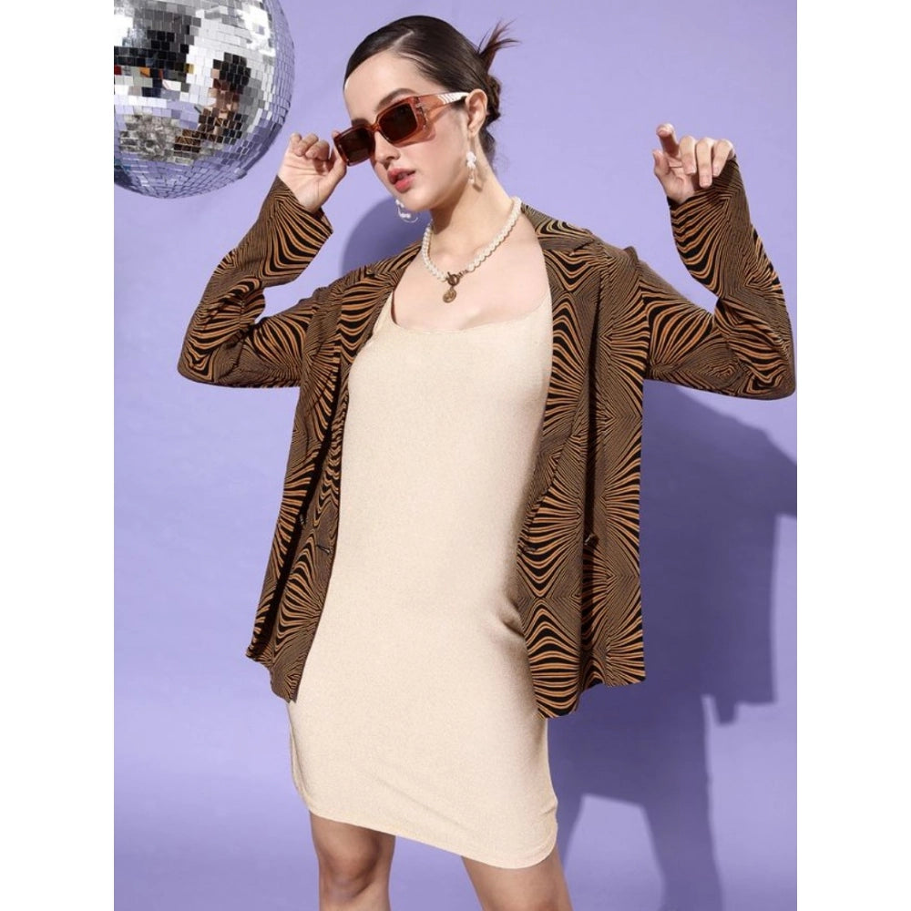 Women's Polyester Lycra Embellished Square Neck Sleeveless Dress (Gold)