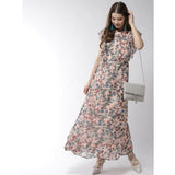 Women's Polyester Floral Round Neck Flutter Dress (Multicolor)