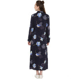 Women's Rayon Floral Collar Neck Long Sleeves Dress (Blue)