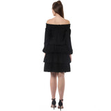 Women's Polyester Moss Solid Off-Shoulder Long Sleeves Dress (Black)