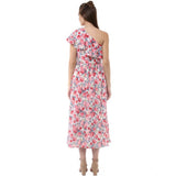 Women's Polyester Crepe Floral One Shoulder One Shoulder Dress (Multicolor)