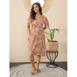 Women's Polyester Moss Floral V-Neck Bell Sleeve Dress (Brown)