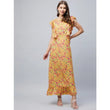Women's Polyester Floral Round Neck Flutter Dress (Red)