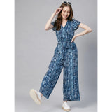 Generic Women's Rayon Tie &amp; Dye Short Sleeve Jumpsuit (Blue)