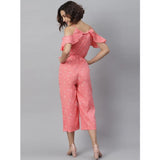 Generic Women's Polyester Floral Cold Shoulder Jumpsuit (Pink)