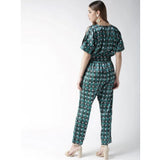 Generic Women's Polyester Polka Half Sleeve Jumpsuit (Green)