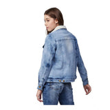 Generic Women's Denim Washed Long Sleeve Jacket (Blue)