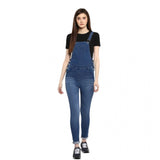 Generic Women's Denim Solid Dungaree Pant (Blue)
