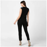 Generic Women's Polyester Embellished Sleeveless Jumpsuit (Black)