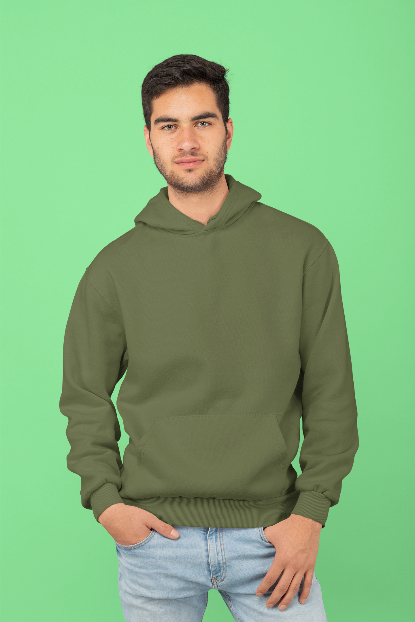 Army Green Color Hoodie – Bio-Washed Cotton