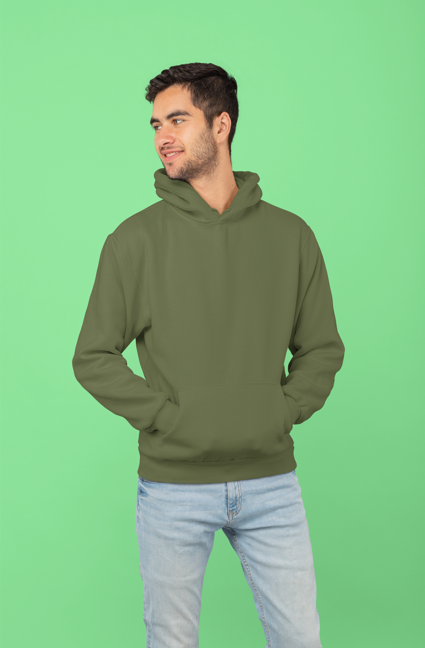 Army Green Color Hoodie – Bio-Washed Cotton